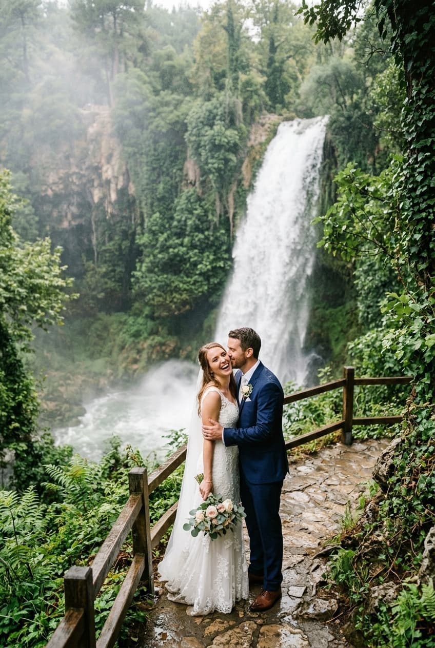 Honeymoon photoshoot at Düden waterfalls, Antalya