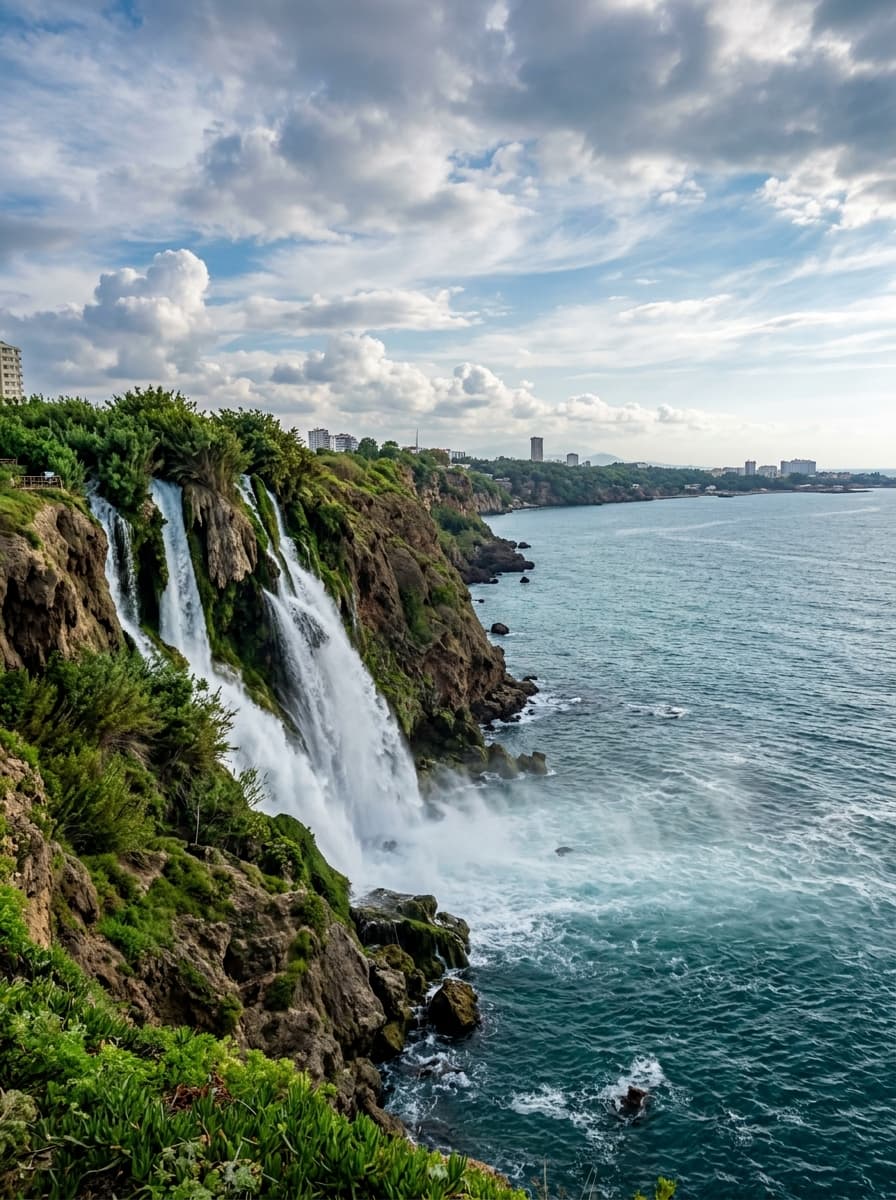 Düden waterfall dropping into the sea, Antalya