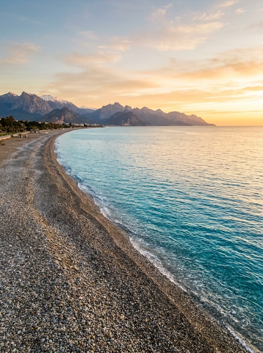 Konyaaltı beach with the Taurus mountains, Antalya